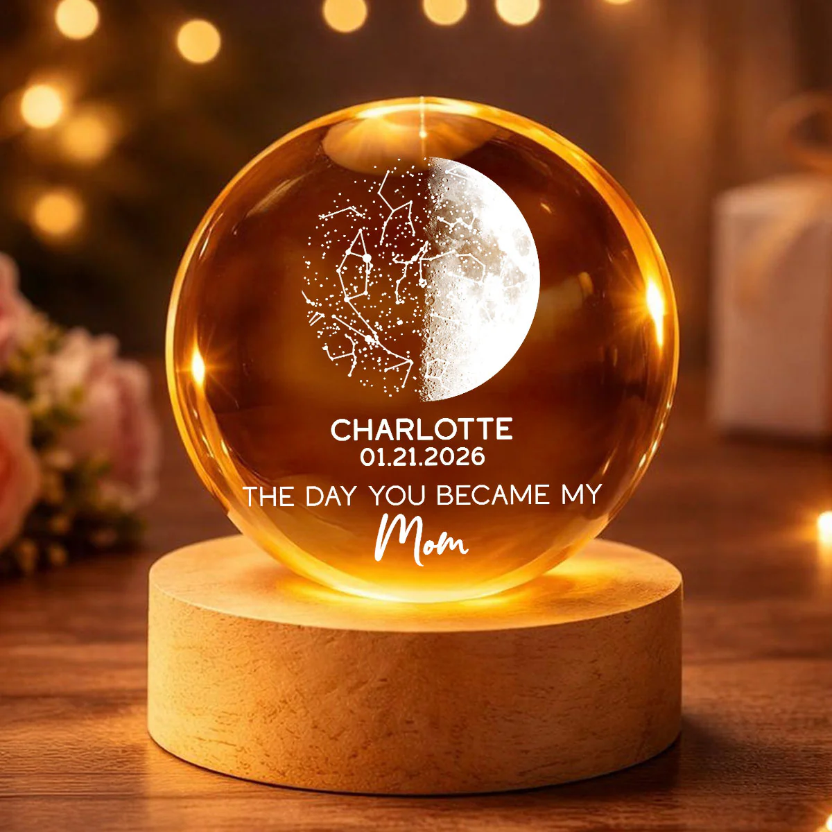 The Days You Became Our Mom Custom Moon Phase And Star Map - Personalized Crystal Ball LED Night Light - Mother's Day Gift For Mom - Image 2