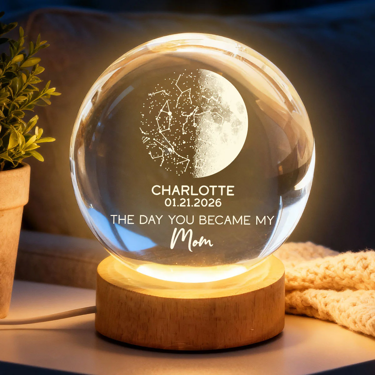 The Days You Became Our Mom Custom Moon Phase And Star Map - Personalized Crystal Ball LED Night Light - Mother's Day Gift For Mom - Image 3