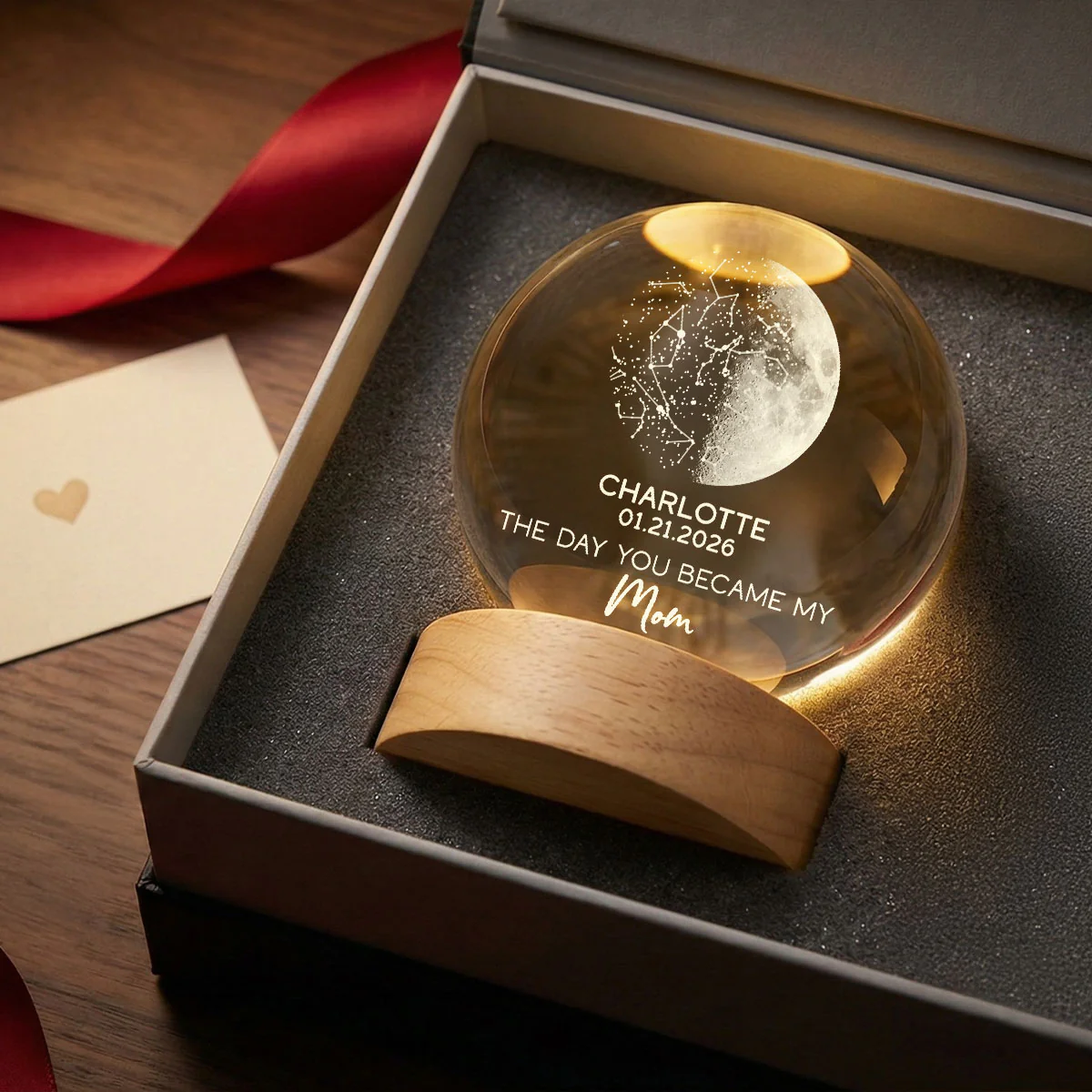 The Days You Became Our Mom Custom Moon Phase And Star Map - Personalized Crystal Ball LED Night Light - Mother's Day Gift For Mom - Image 5
