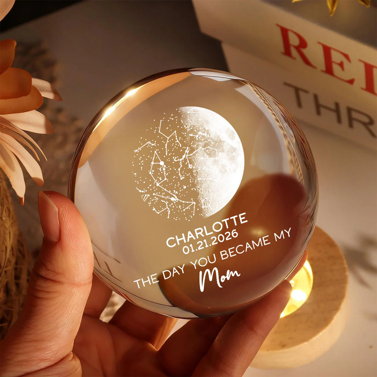 The Days You Became Our Mom Custom Moon Phase And Star Map - Personalized Crystal Ball LED Night Light - Mother's Day Gift For Mom - Image 6