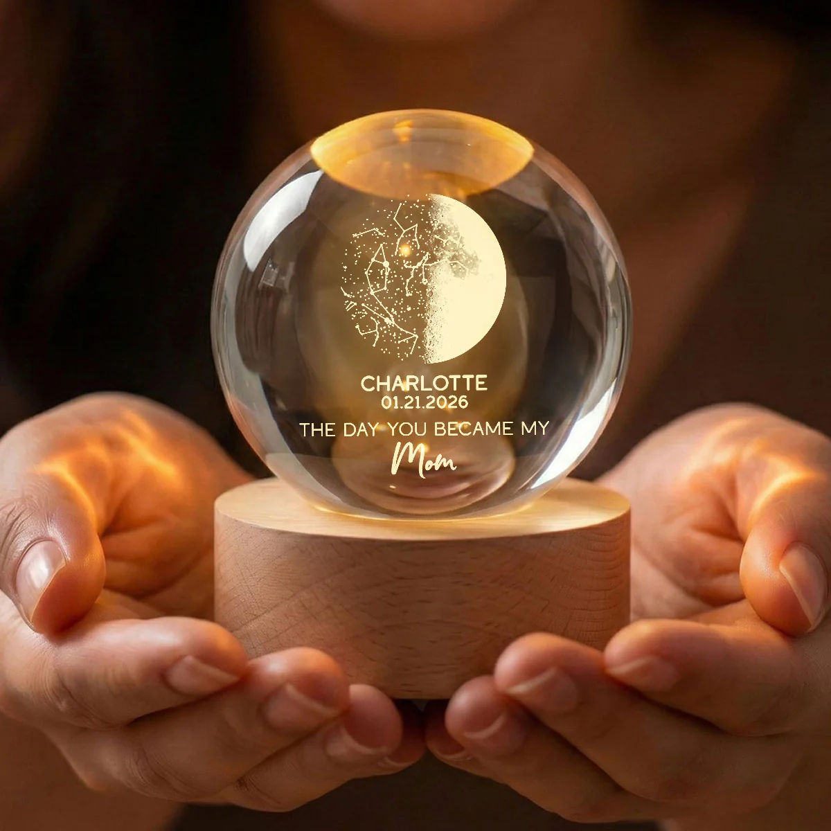 The Days You Became Our Mom Custom Moon Phase And Star Map - Personalized Crystal Ball LED Night Light - Mother's Day Gift For Mom - Image 7