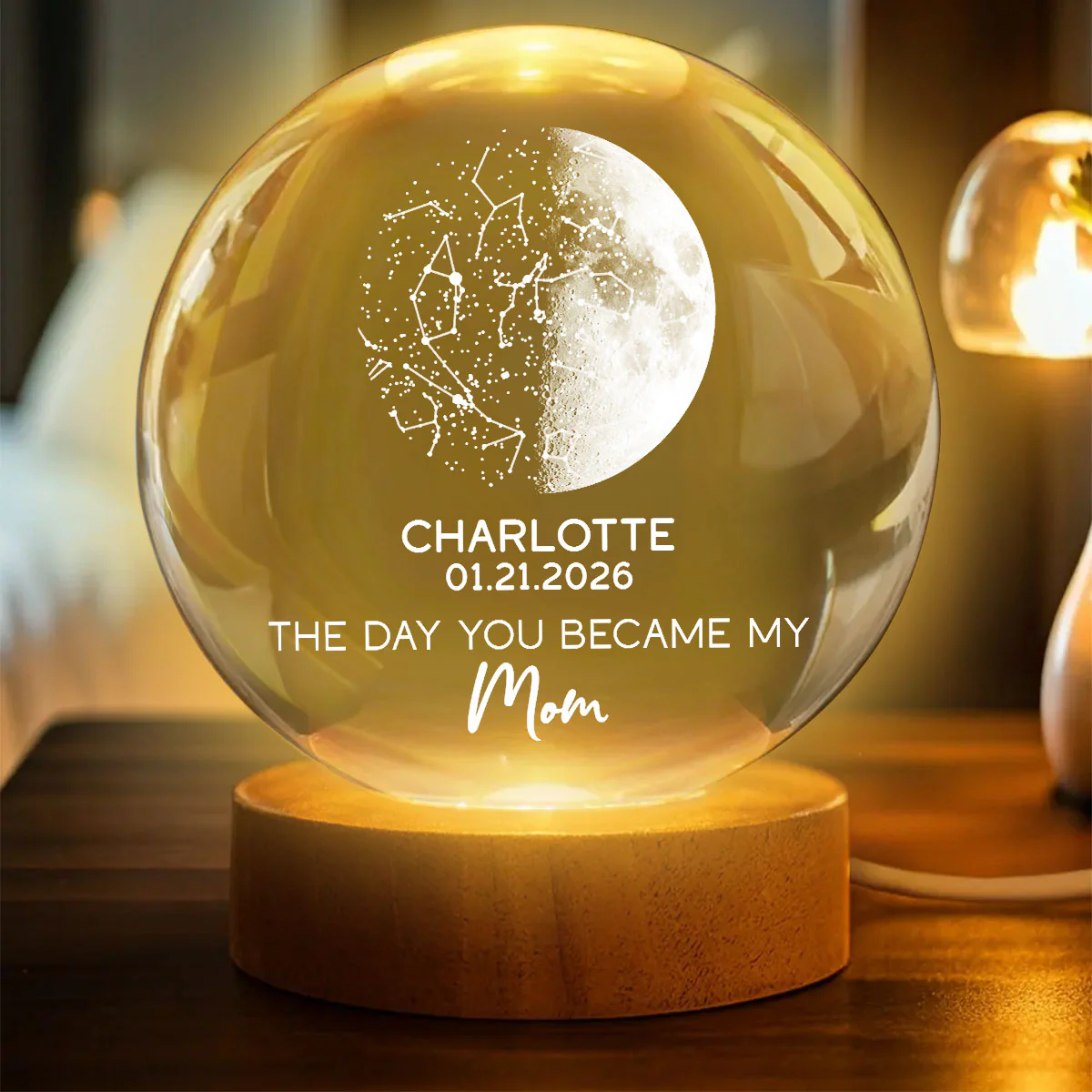The Days You Became Our Mom Custom Moon Phase And Star Map - Personalized Crystal Ball LED Night Light - Mother's Day Gift For Mom - Image 8
