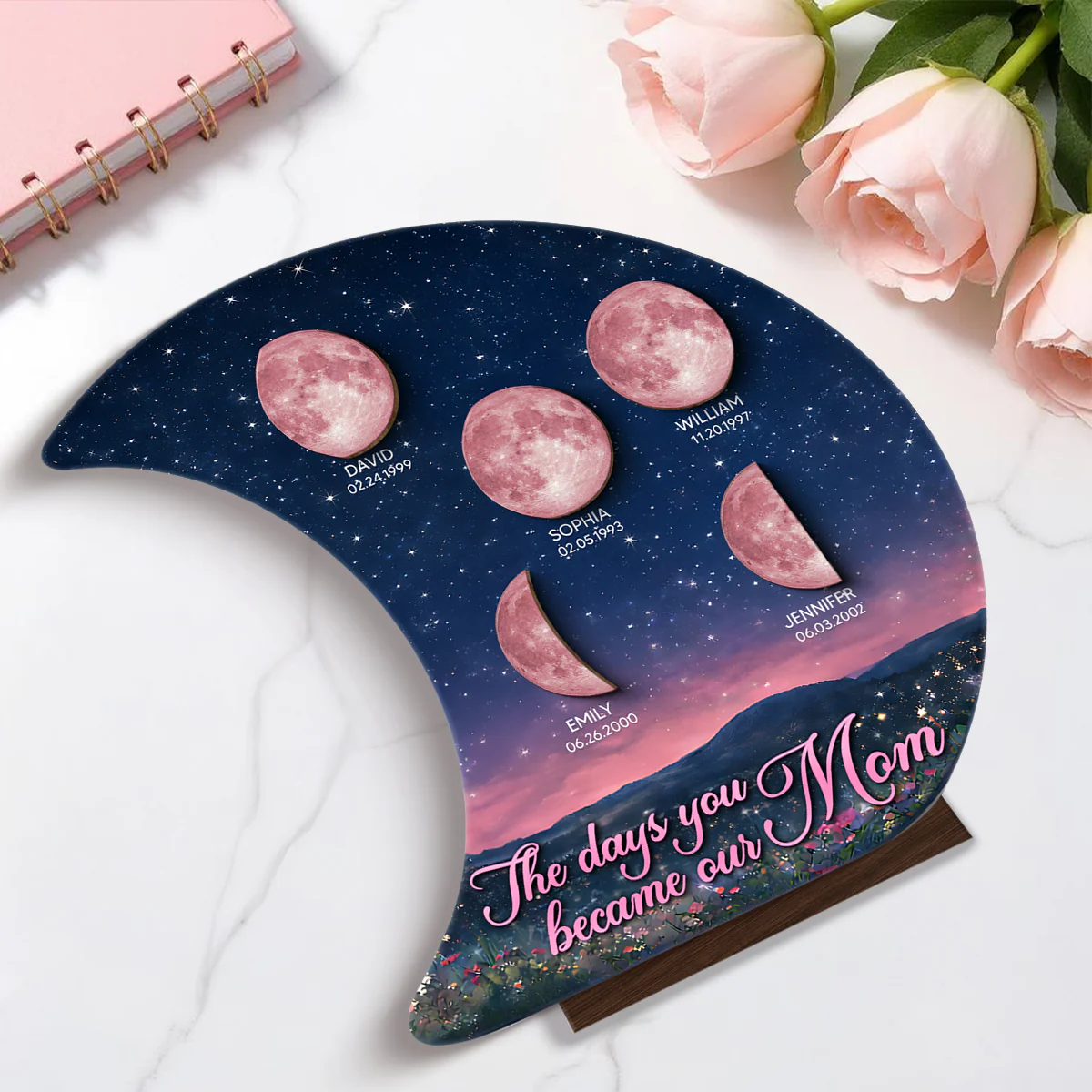 The Days You Became Our Mom Custom Moon Phase - Personalized 2-Layered Wooden Plaque - Heartfelt Gift For Mom, Grandma - Image 5