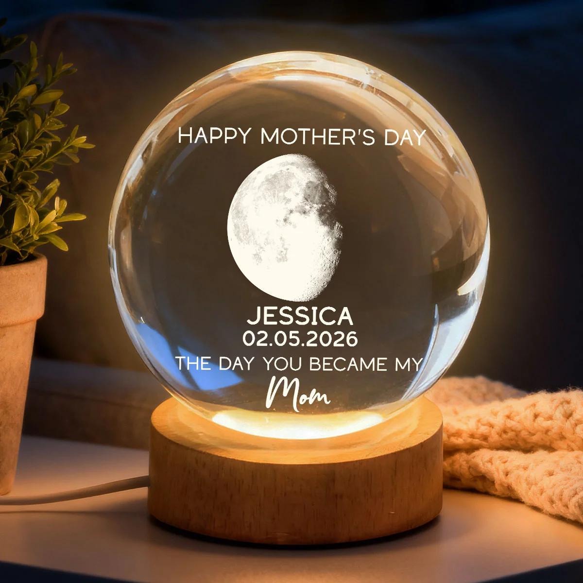 The Days You Became Our Mom Custom Moon Phase - Personalized Crystal Ball LED Night Light - Mother's Day Gift For Mom - Image 2