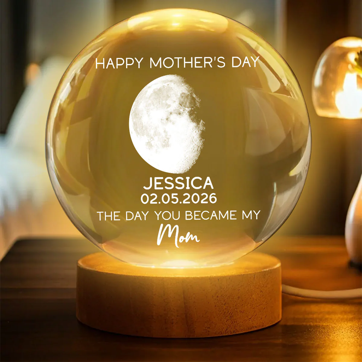 The Days You Became Our Mom Custom Moon Phase - Personalized Crystal Ball LED Night Light - Mother's Day Gift For Mom - Image 3
