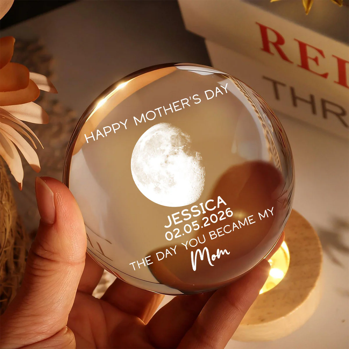 The Days You Became Our Mom Custom Moon Phase - Personalized Crystal Ball LED Night Light - Mother's Day Gift For Mom - Image 5
