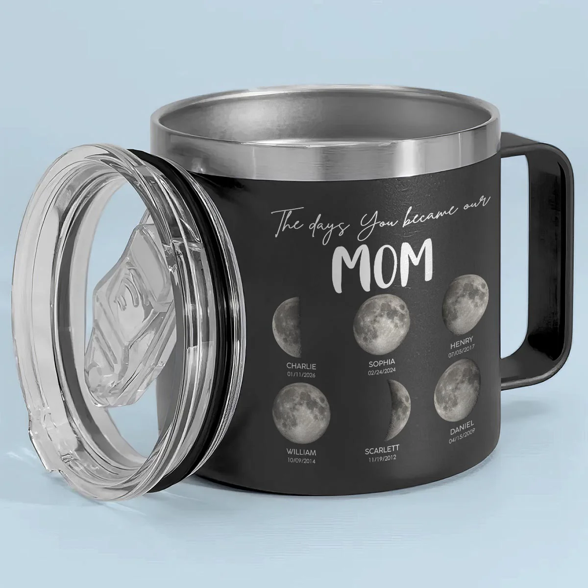 The Days You Became Our Mom Grandma Custom Birth Moon Phase - Personalized Tumbler With Handle - Mother's Day Gift For Mom, Grandma - Image 2