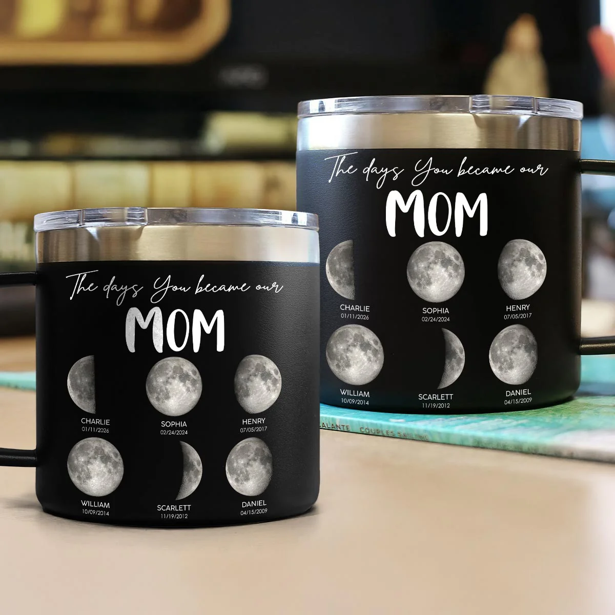 The Days You Became Our Mom Grandma Custom Birth Moon Phase - Personalized Tumbler With Handle - Mother's Day Gift For Mom, Grandma - Image 3