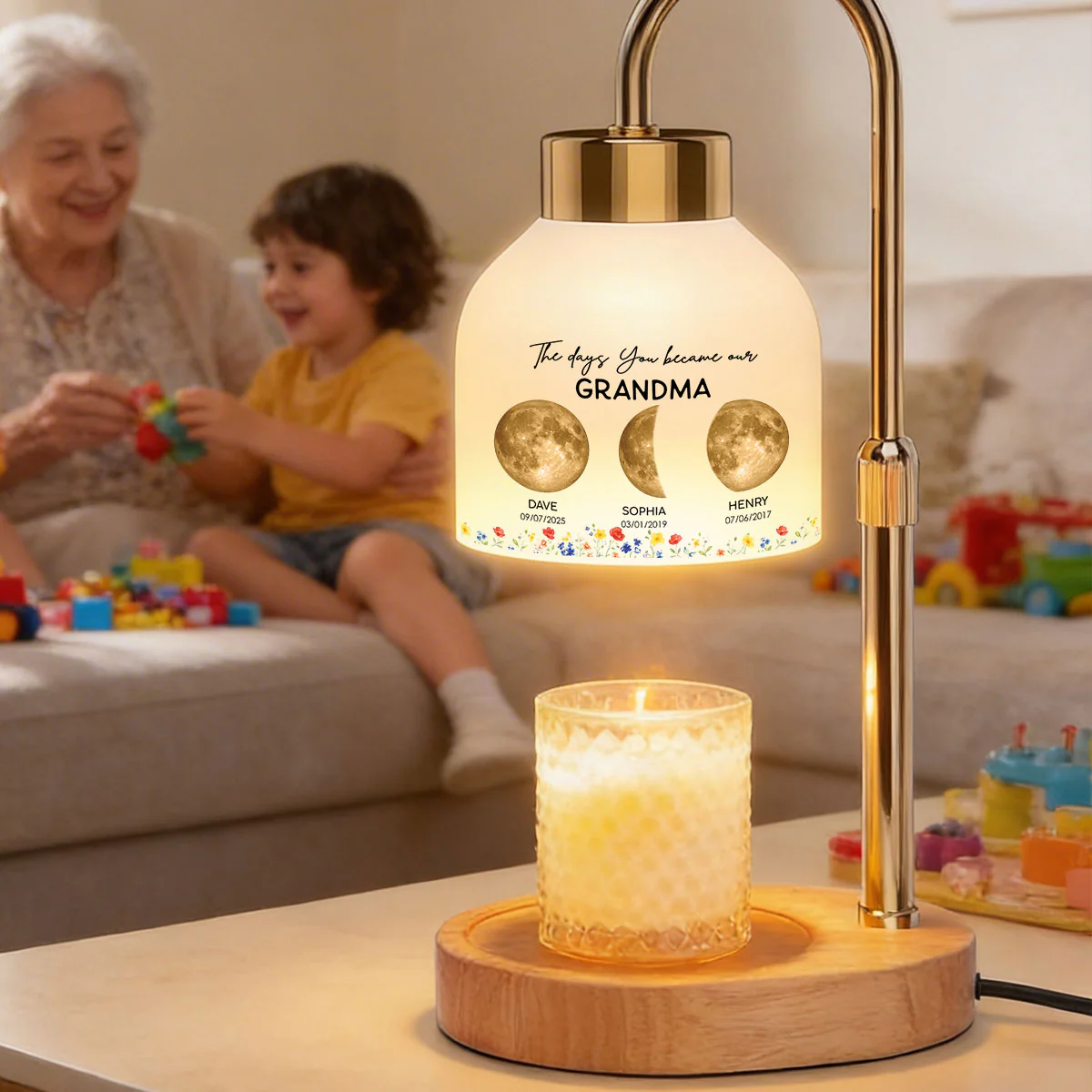 The Days You Became Our Mom Grandma Custom Golden Moon Phase By Date - Personalized Candle Warmer Lamp - Image 10