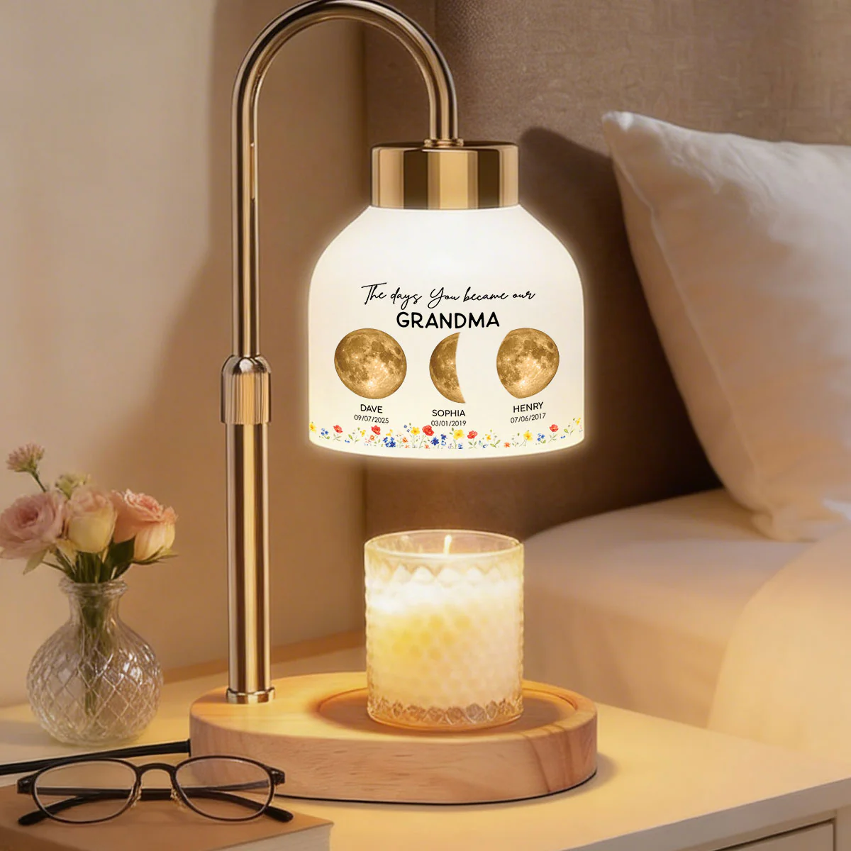 The Days You Became Our Mom Grandma Custom Golden Moon Phase By Date - Personalized Candle Warmer Lamp - Image 2