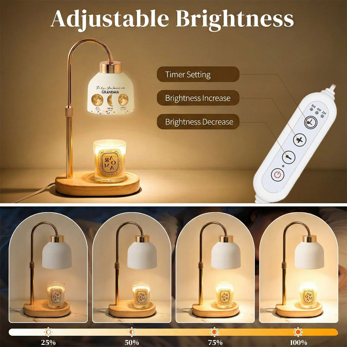 The Days You Became Our Mom Grandma Custom Golden Moon Phase By Date - Personalized Candle Warmer Lamp - Image 5