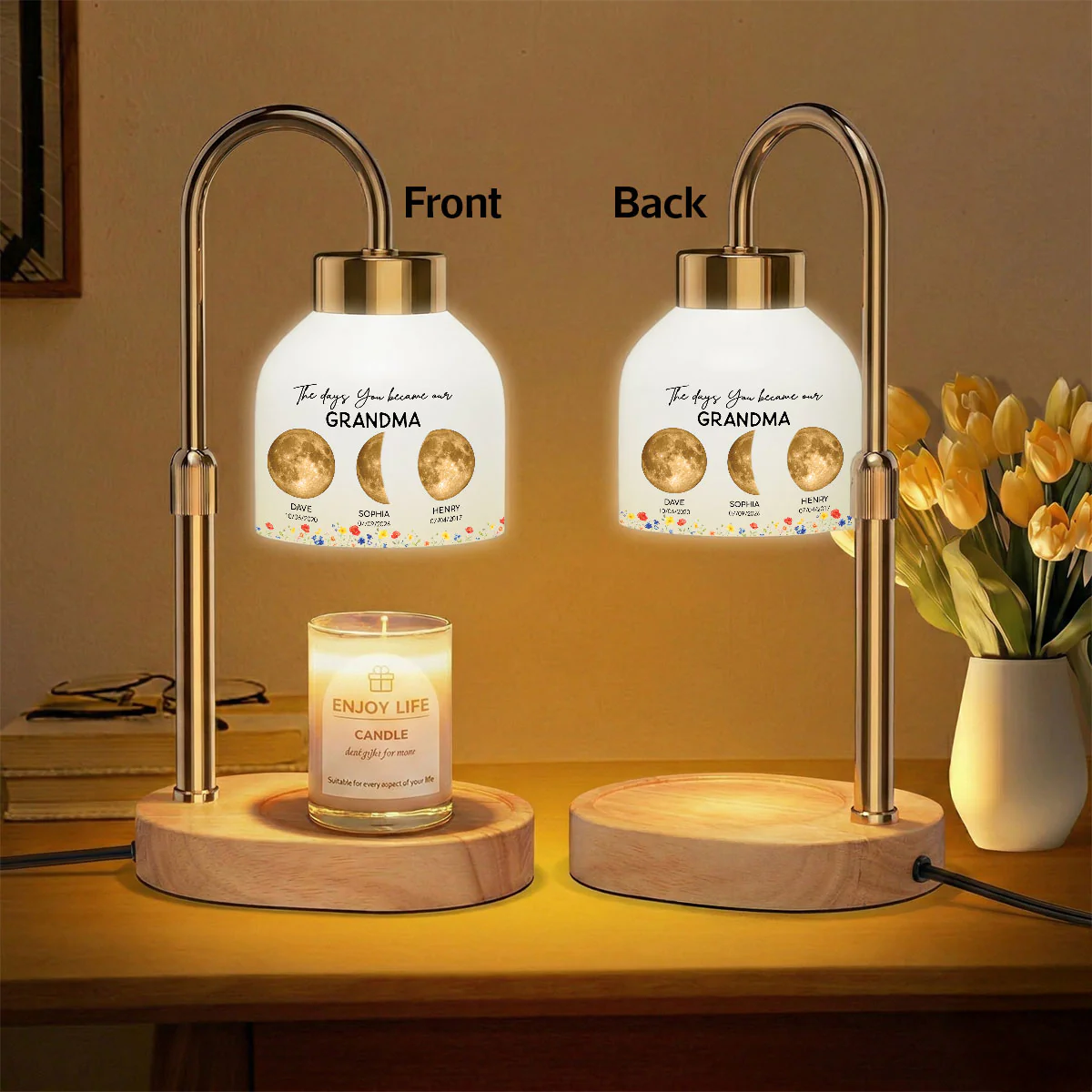 The Days You Became Our Mom Grandma Custom Golden Moon Phase By Date - Personalized Candle Warmer Lamp - Image 7