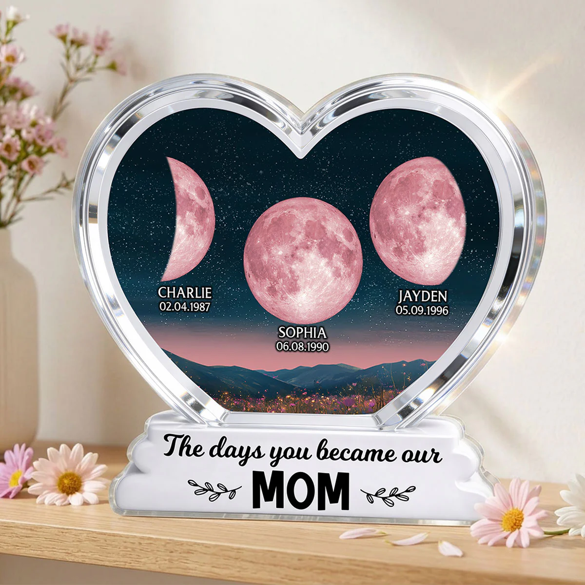 The Days You Became Our Mom Grandma Floral Custom Birth Moon Phase 2D Flat - Personalized Acrylic Block Plaque - Mother's Day Gift For Mom, Grandma - Image 10
