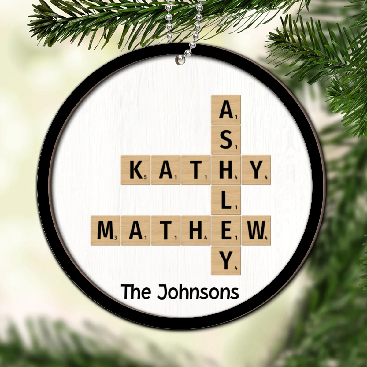 The Family Crossword Puzzle Art Christmas Decor Personalized 2-Layer Round Wooden Ornament - Image 11