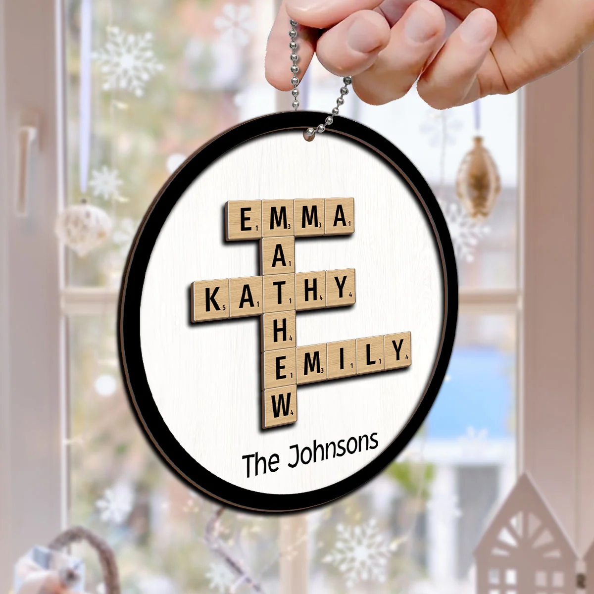 The Family Crossword Puzzle Art Christmas Decor Personalized 2-Layer Round Wooden Ornament - Image 6