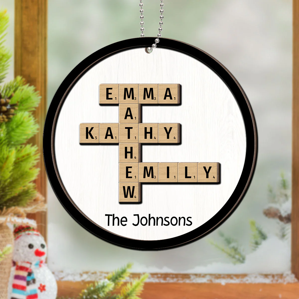 The Family Crossword Puzzle Art Christmas Decor Personalized 2-Layer Round Wooden Ornament - Image 8