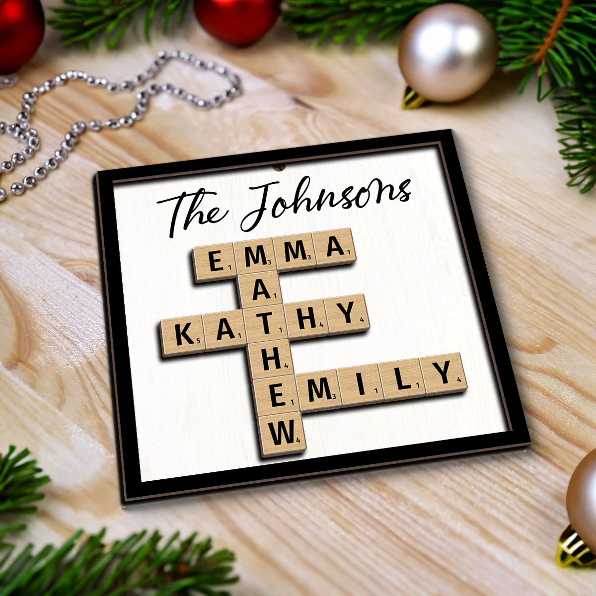 The Family Puzzle Crossword Art Christmas Decor Personalized 2-Layer Wooden Ornament - Image 2