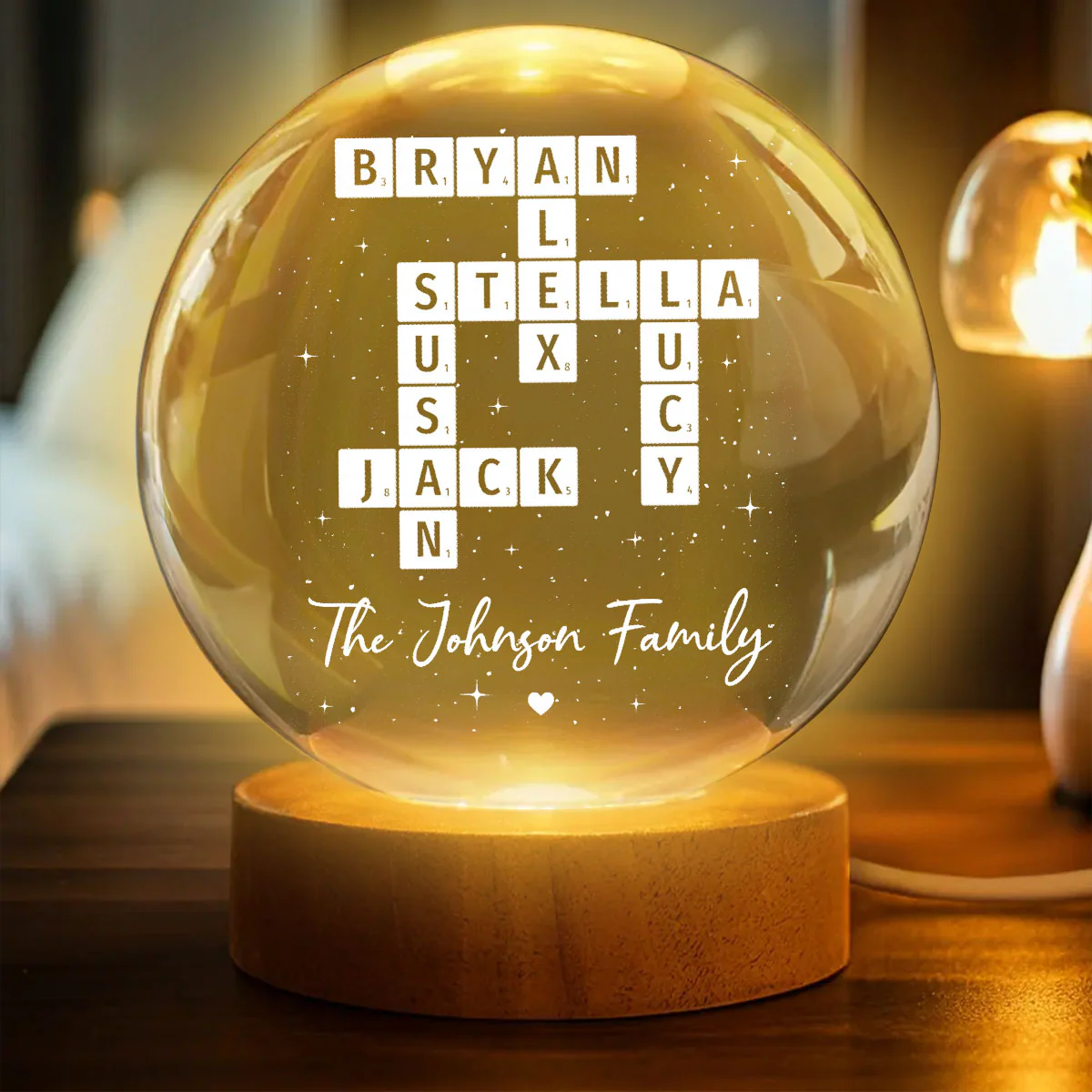 The Family Puzzle Crossword Art Home Decor - Personalized Crystal Ball LED Night Light - Image 8