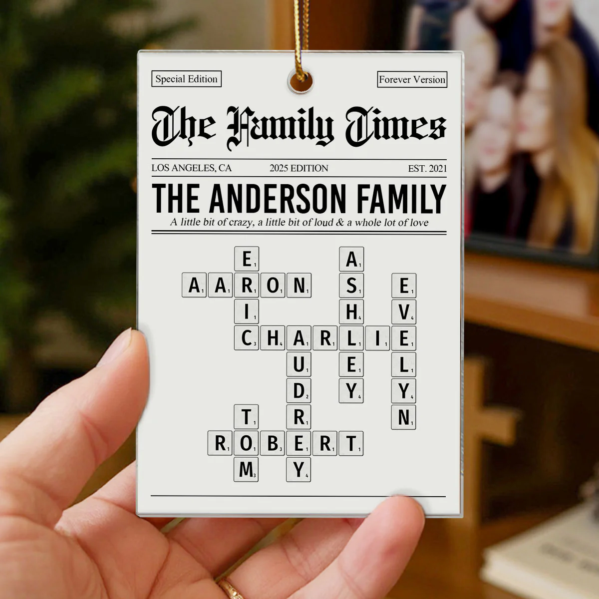 The Family Times Crossword Puzzle Newspaper Style - Personalized Acrylic Ornament - Christmas Keepsake Gift For Family - Image 3