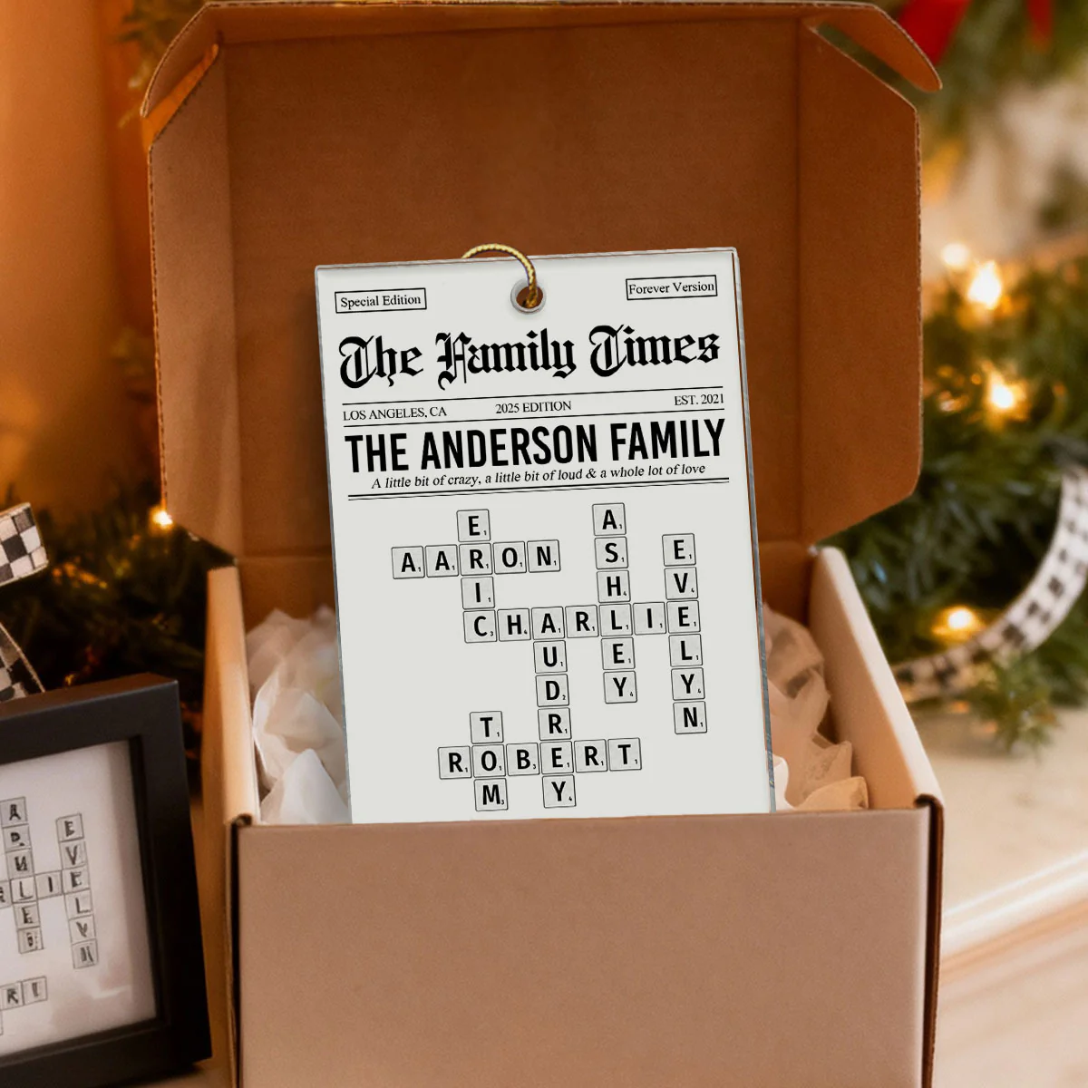 The Family Times Crossword Puzzle Newspaper Style - Personalized Acrylic Ornament - Christmas Keepsake Gift For Family - Image 4