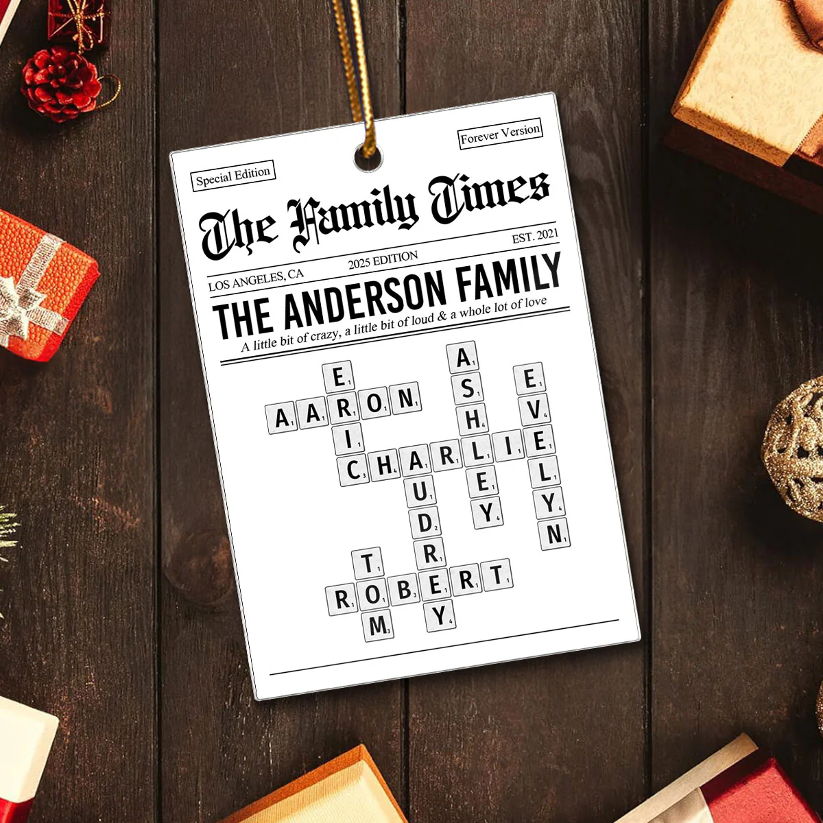 The Family Times Crossword Puzzle Newspaper Style - Personalized Acrylic Ornament - Christmas Keepsake Gift For Family - Image 5