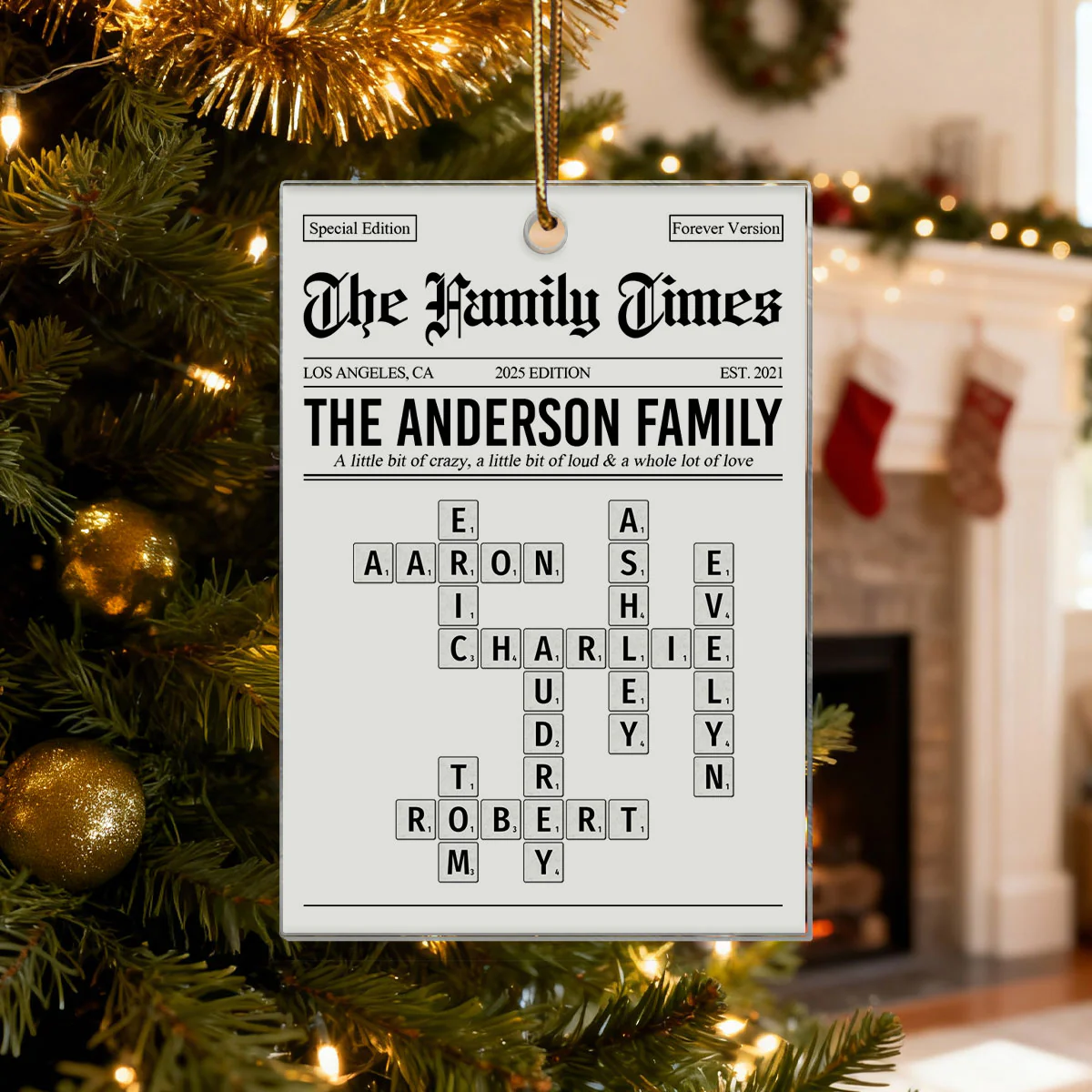 The Family Times Crossword Puzzle Newspaper Style - Personalized Acrylic Ornament - Christmas Keepsake Gift For Family - Image 7