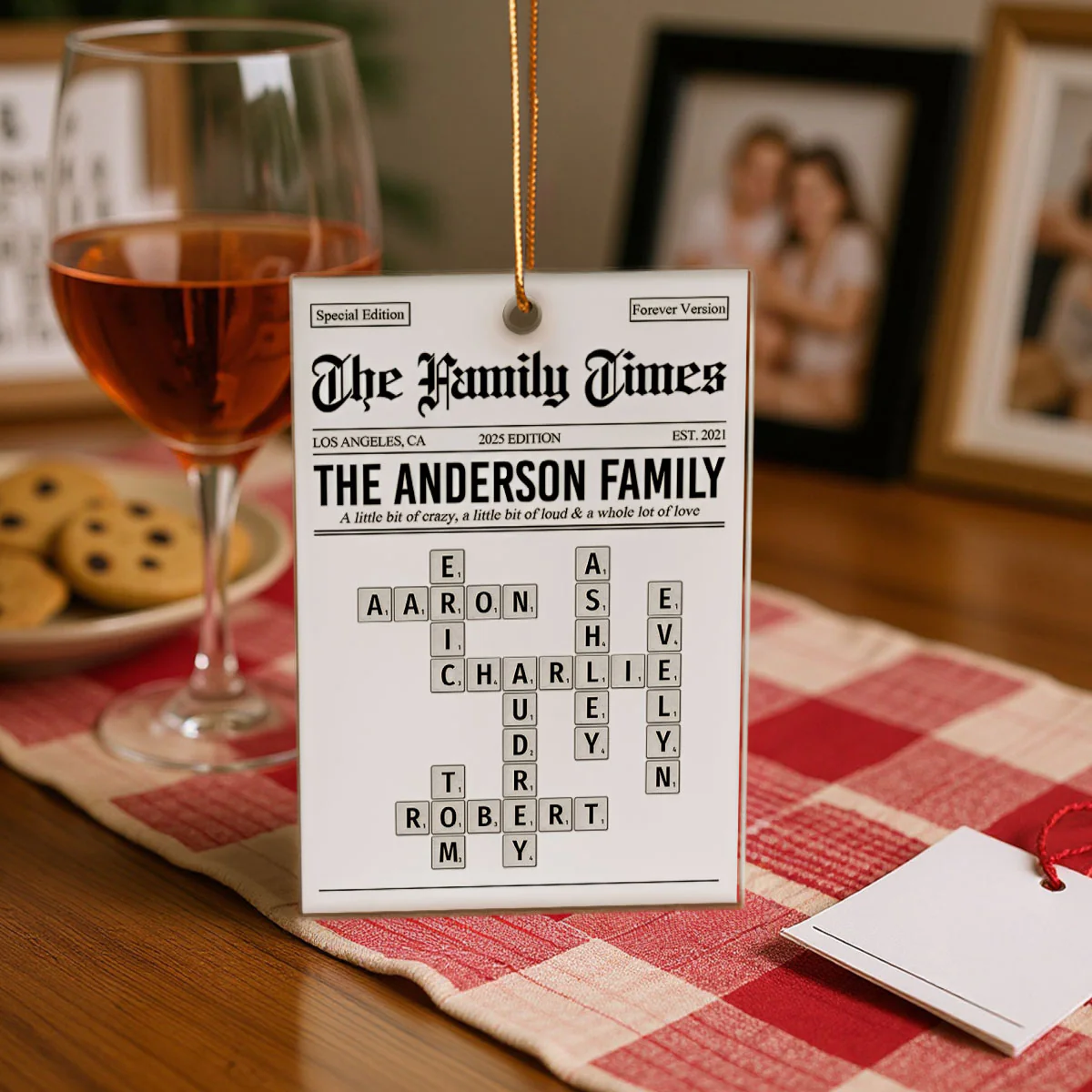 The Family Times Crossword Puzzle Newspaper Style - Personalized Acrylic Ornament - Christmas Keepsake Gift For Family - Image 8