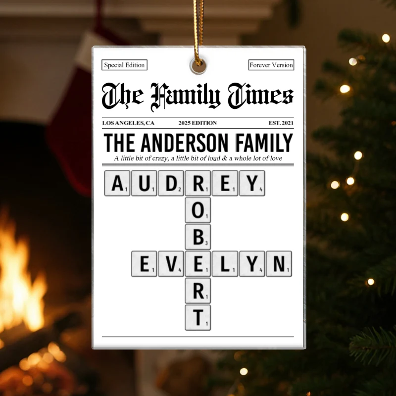 The Family Times Crossword Puzzle Newspaper Style - Personalized Acrylic Ornament - Christmas Keepsake Gift For Family - Image 9