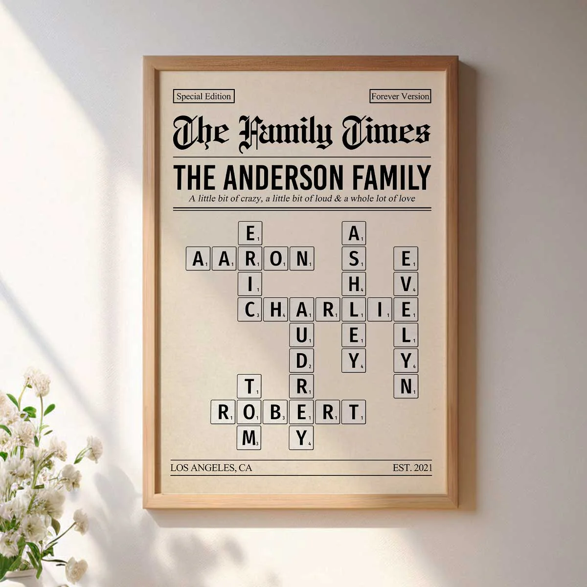 The Family Times Crossword Puzzle Newspaper Style - Personalized Poster - Home Decor Keepsake Gift For Family