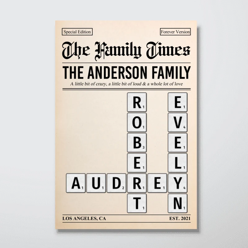 The Family Times Crossword Puzzle Newspaper Style - Personalized Poster - Home Decor Keepsake Gift For Family - Image 10