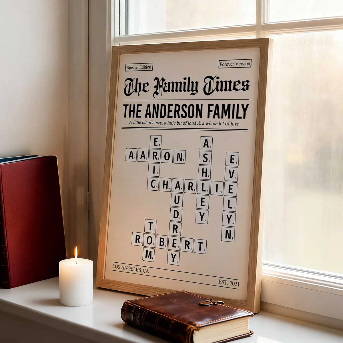 The Family Times Crossword Puzzle Newspaper Style - Personalized Poster - Home Decor Keepsake Gift For Family - Image 2