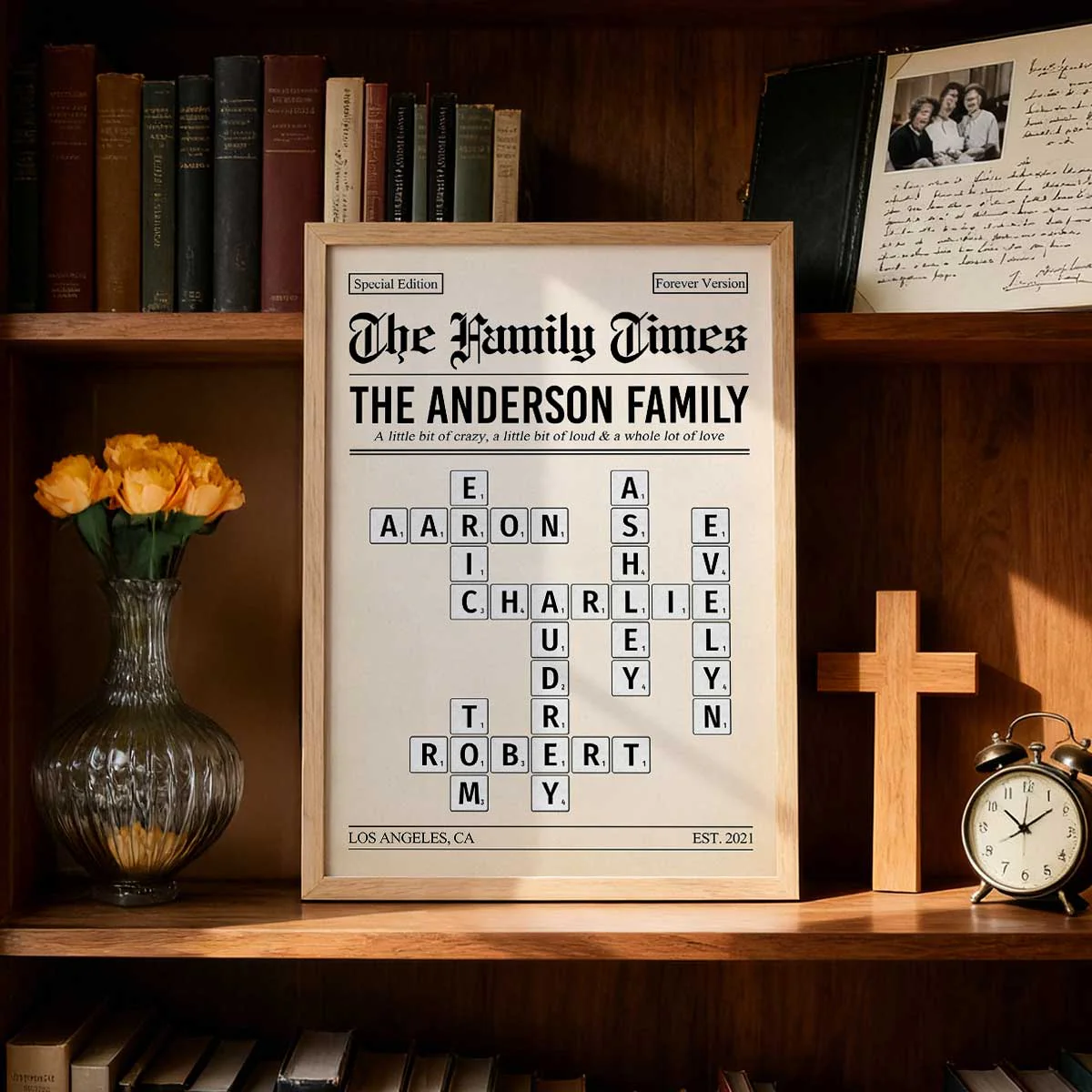 The Family Times Crossword Puzzle Newspaper Style - Personalized Poster - Home Decor Keepsake Gift For Family - Image 4
