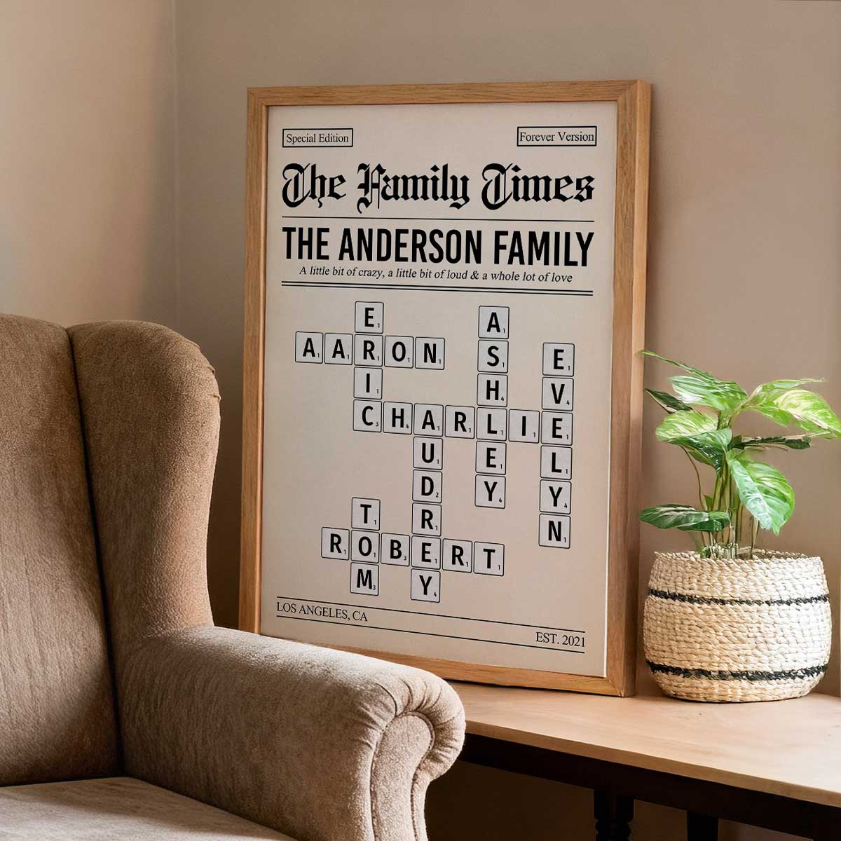 The Family Times Crossword Puzzle Newspaper Style - Personalized Poster - Home Decor Keepsake Gift For Family - Image 5