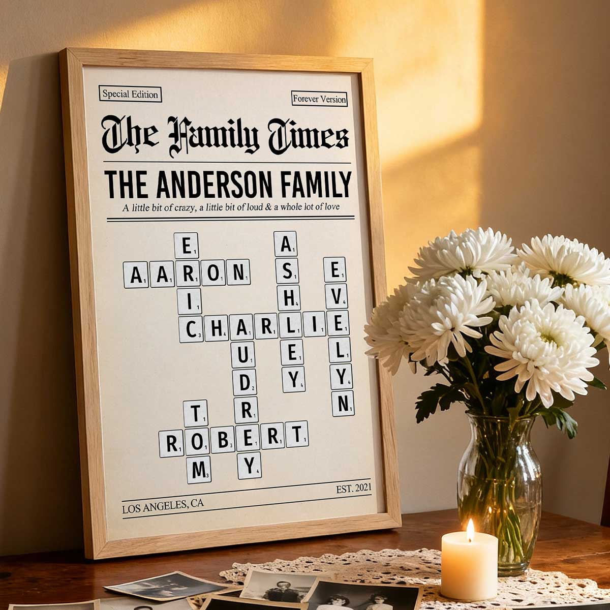 The Family Times Crossword Puzzle Newspaper Style - Personalized Poster - Home Decor Keepsake Gift For Family - Image 7