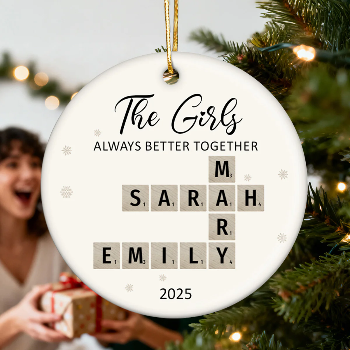 The Girls Always Better Together Crossword Puzzle Art - Personalized Ceramic Ornament - Christmas Gift For Besties - Image 6