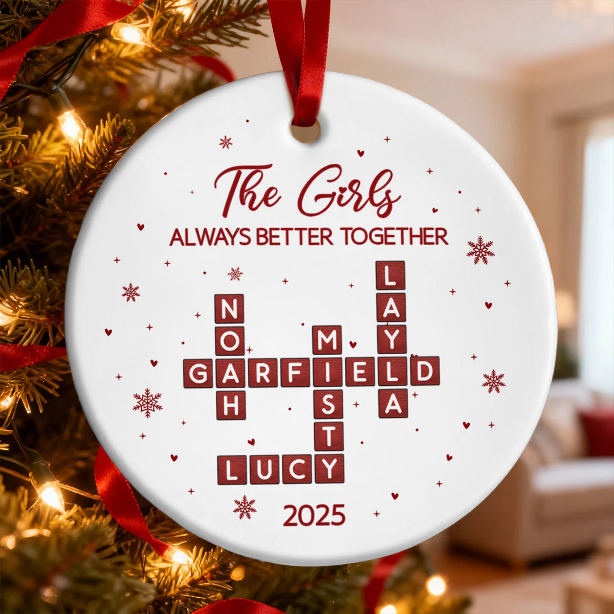 The Girls Always Better Together Festive Crossword Puzzle Art - Personalized Ceramic Ornament - Christmas Gift For Besties - Image 3