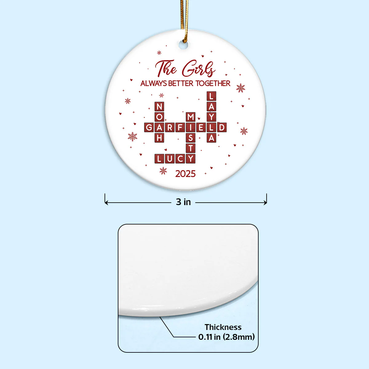 The Girls Always Better Together Festive Crossword Puzzle Art - Personalized Ceramic Ornament - Christmas Gift For Besties - Image 4