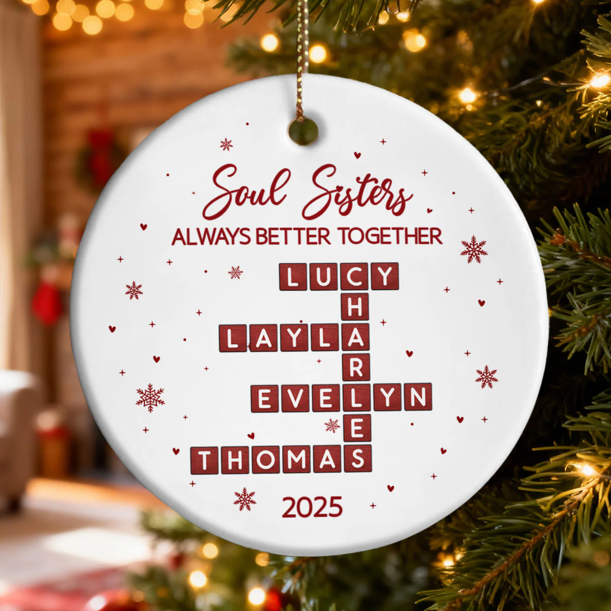 The Girls Always Better Together Festive Crossword Puzzle Art - Personalized Ceramic Ornament - Christmas Gift For Besties - Image 5