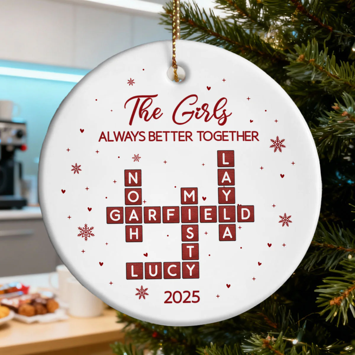 The Girls Always Better Together Festive Crossword Puzzle Art - Personalized Ceramic Ornament - Christmas Gift For Besties - Image 6