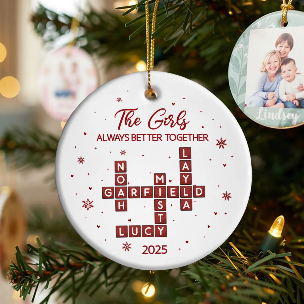 The Girls Always Better Together Festive Crossword Puzzle Art - Personalized Ceramic Ornament - Christmas Gift For Besties - Image 7
