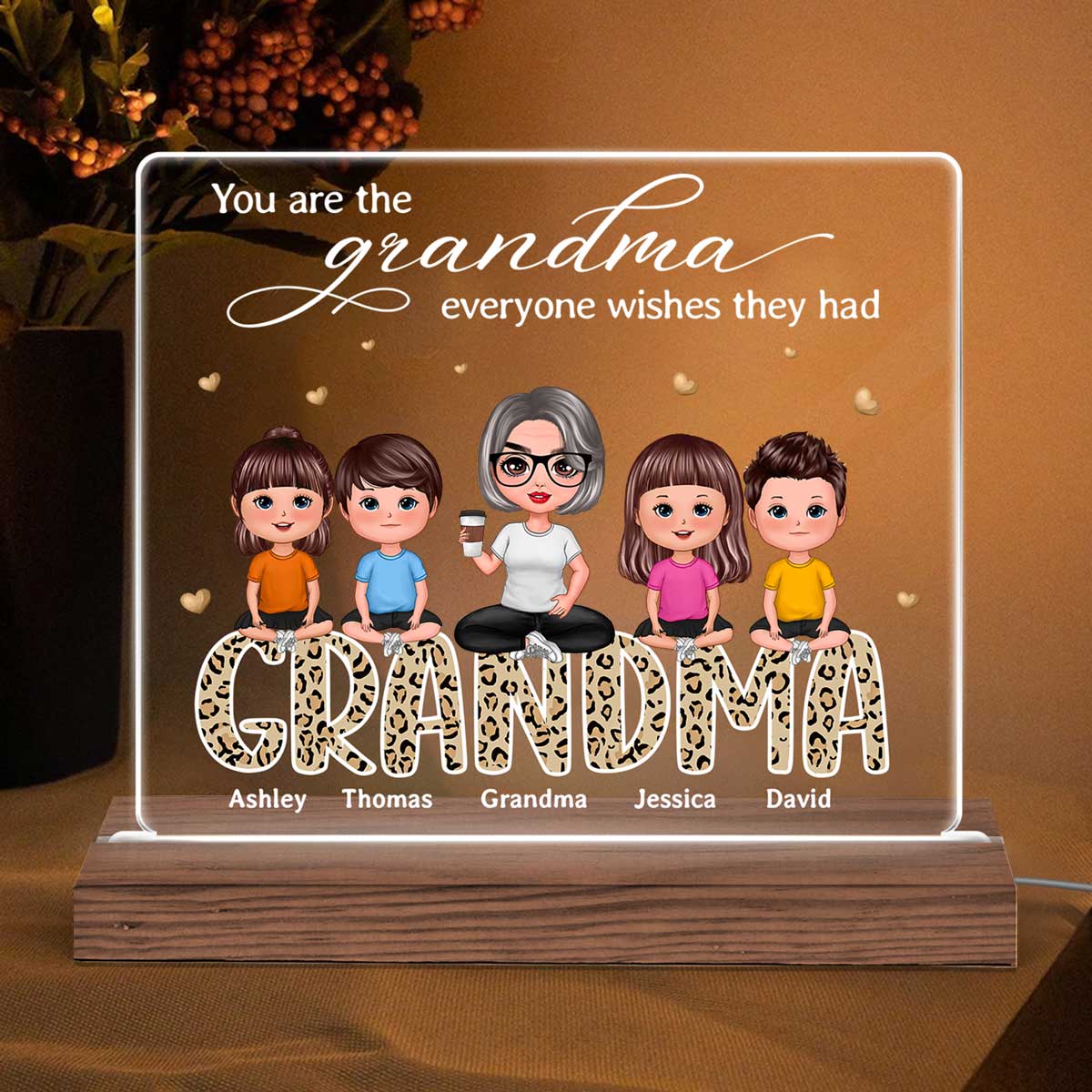 The Grandma Everyone Wishes They Had Doll Grandma Grandkids Sitting On Leopard Pattern Word Personalized Custom Shape Acrylic Plaque LED Night Light - Image 2