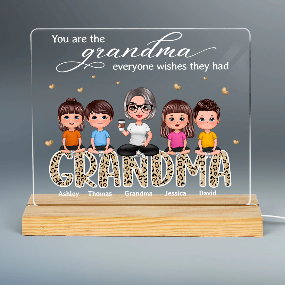 The Grandma Everyone Wishes They Had Doll Grandma Grandkids Sitting On Leopard Pattern Word Personalized Custom Shape Acrylic Plaque LED Night Light - Image 3