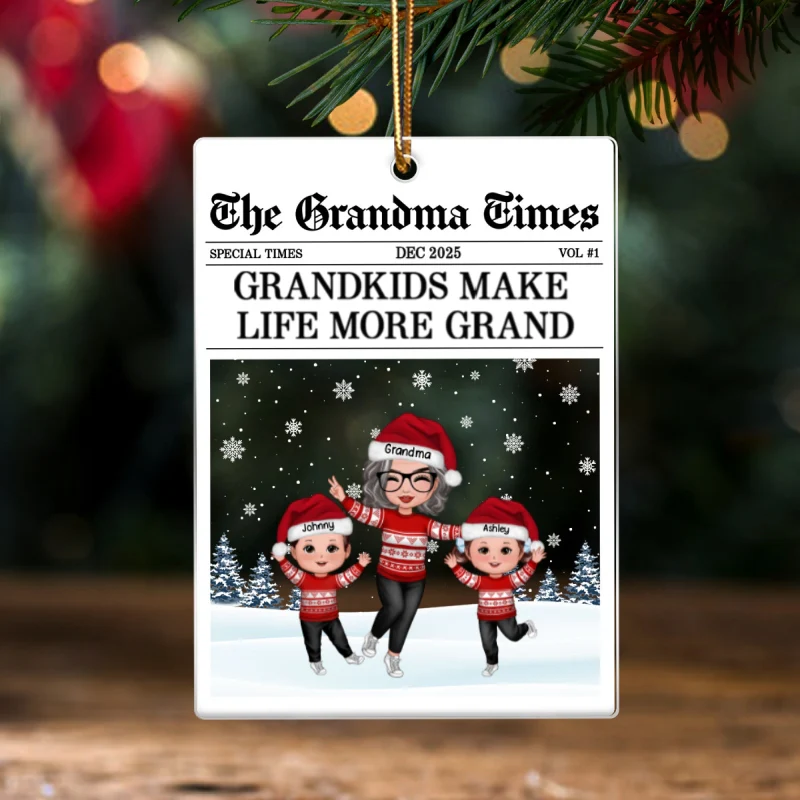 The Grandma Times Grandkids Newspaper - Personalized Acrylic Ornament - Christmas Gift for Grandma - Image 7