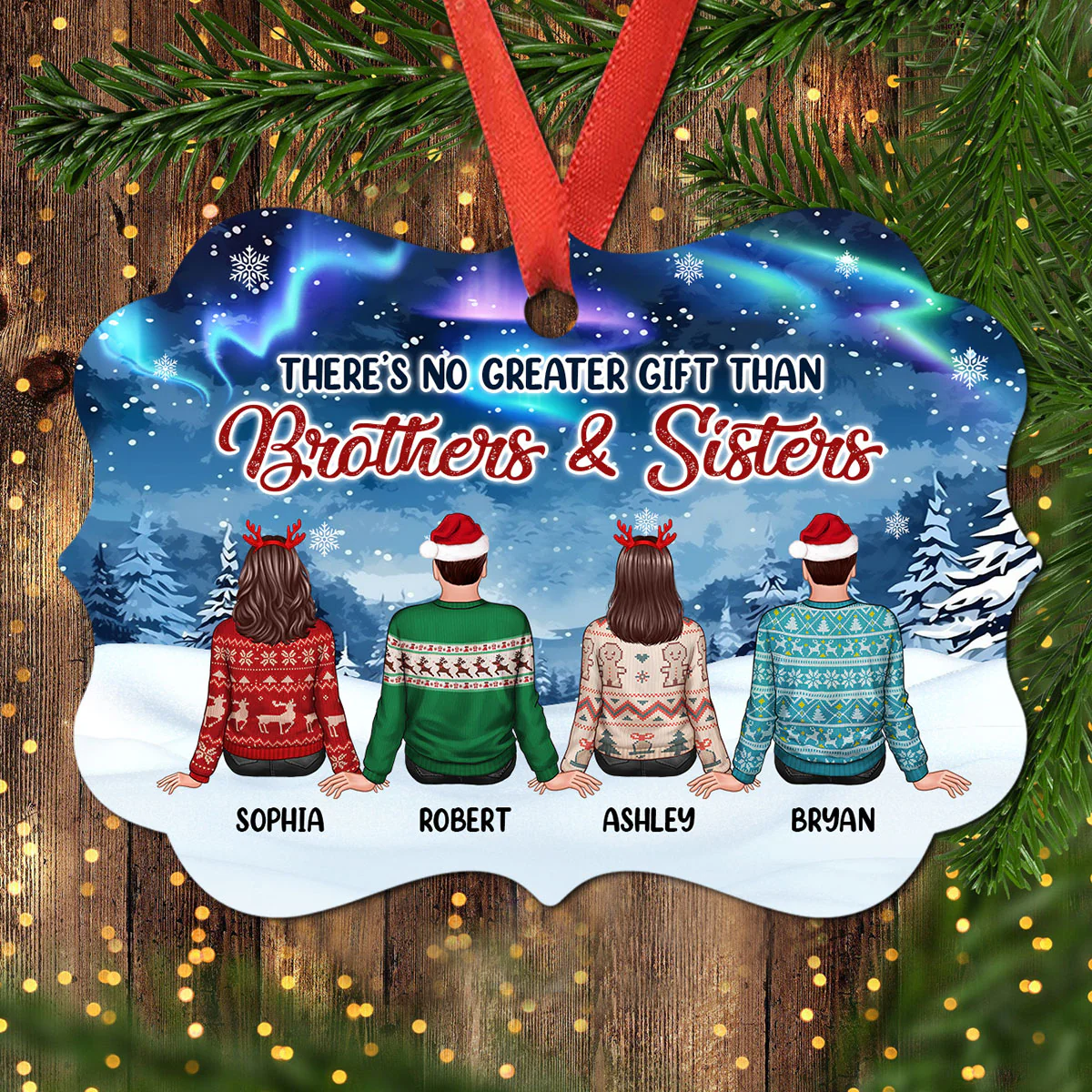 The Greater Gift Brothers Sisters Siblings Back View Personalized Christmas Ornament - Image 3