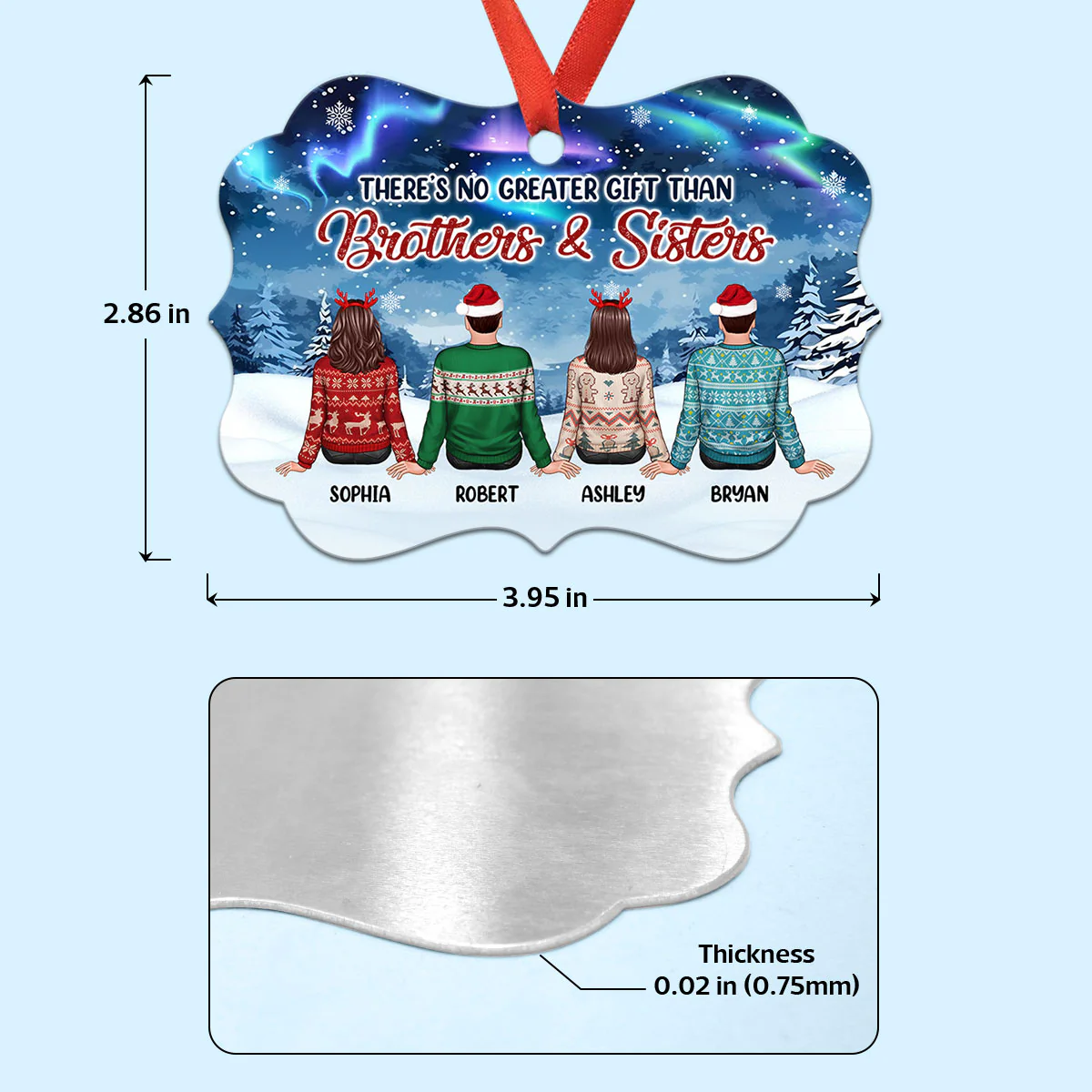 The Greater Gift Brothers Sisters Siblings Back View Personalized Christmas Ornament - Image 4