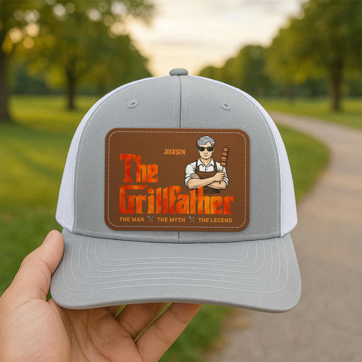 The Grillfather Personalized Leather Patch Hat, Father's Day Gift For Husband, For Dad, For Grandpa - Image 6