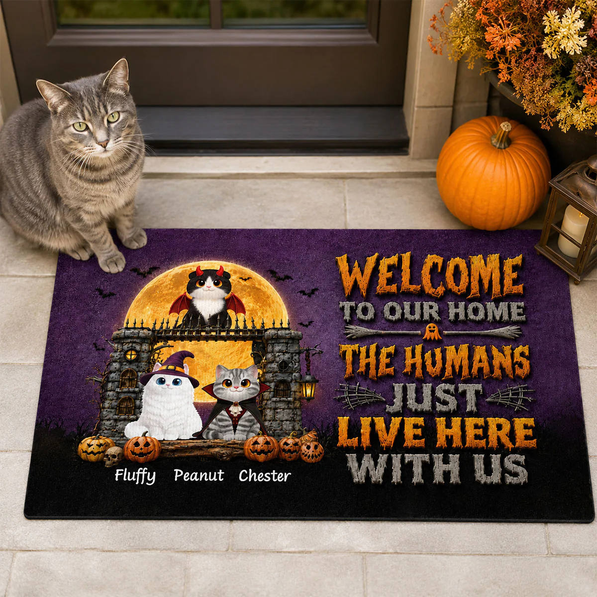 The Humans Just Live Here With Us - Personalized Doormat - Halloween Decor Gift, Gift For Cat Lovers - Image 3