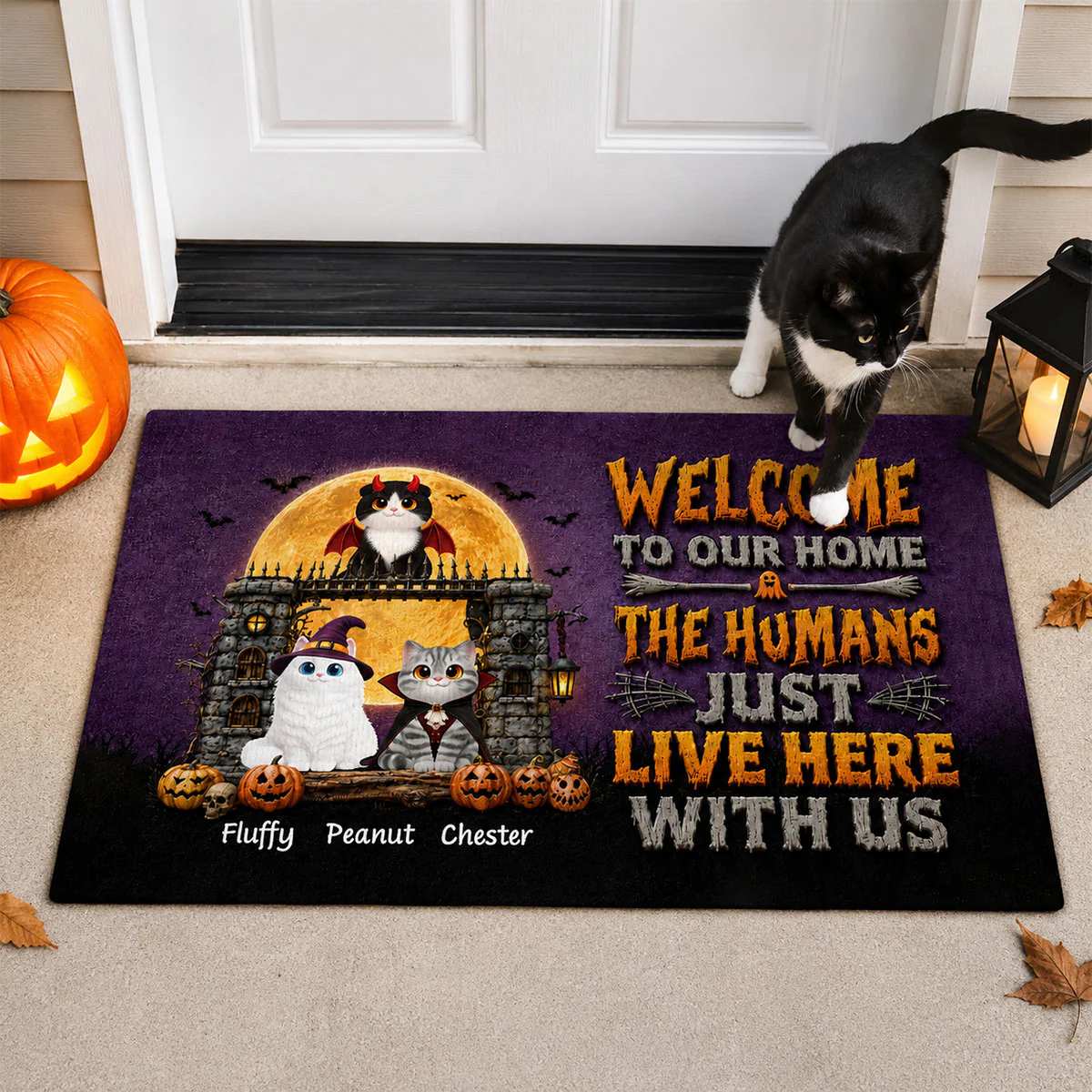 The Humans Just Live Here With Us - Personalized Doormat - Halloween Decor Gift, Gift For Cat Lovers - Image 4