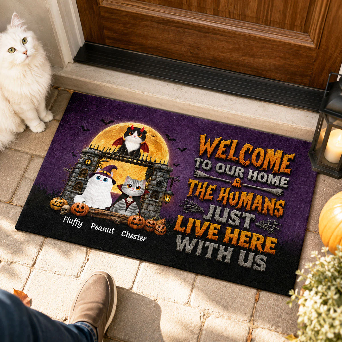 The Humans Just Live Here With Us - Personalized Doormat - Halloween Decor Gift, Gift For Cat Lovers - Image 5