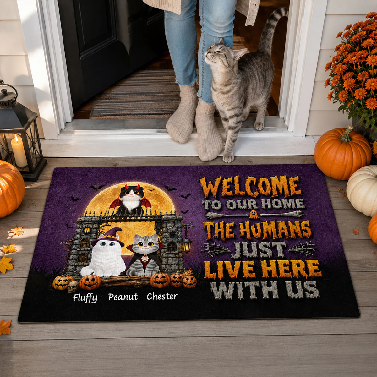 The Humans Just Live Here With Us - Personalized Doormat - Halloween Decor Gift, Gift For Cat Lovers - Image 6